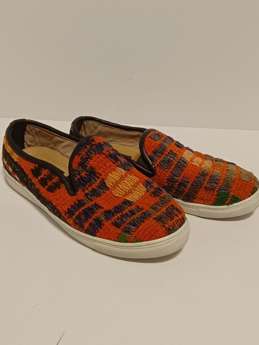 Res Ipsa Kilim Turkish Rug Slip On Sneakers Orange Multicolor Handmade